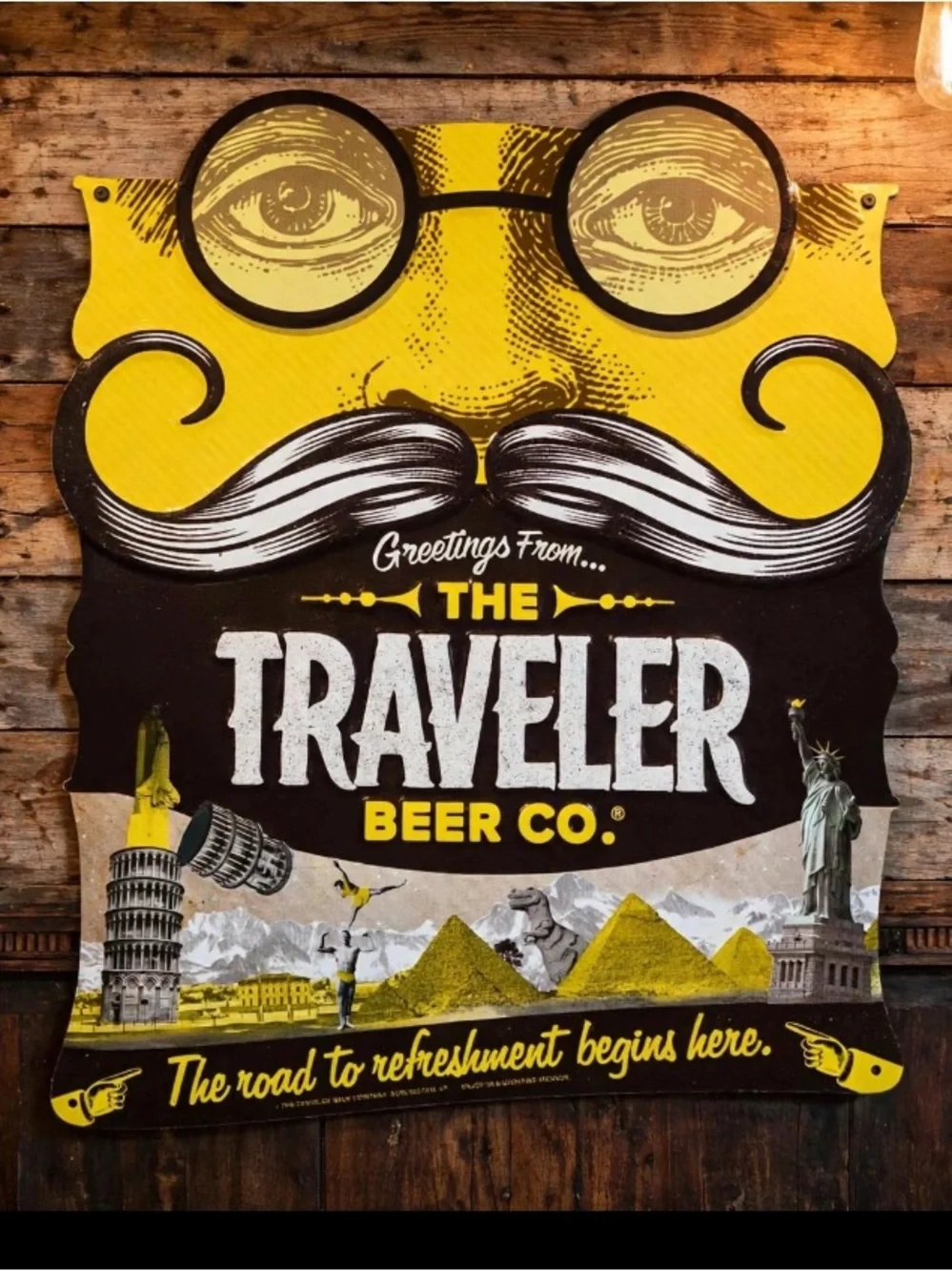 Embossed Metal Shandy Sign Greetings from The Traveler Beer Company Mancave NEW